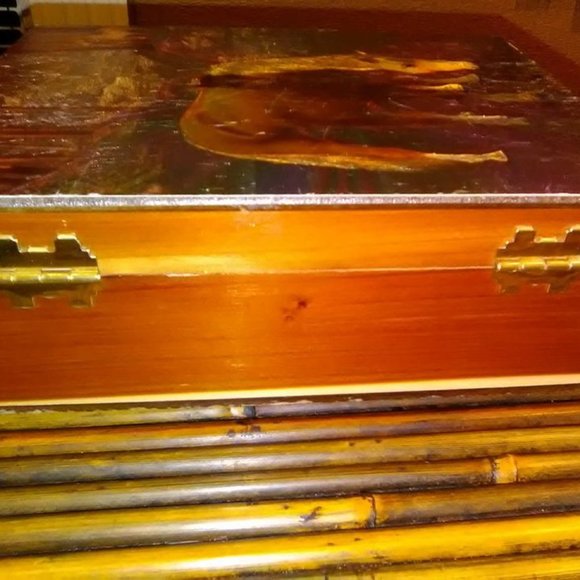 Vtg Cedar Jewelry Trinket Box from Great Smoky Mts w/Horse Picture on top - Picture 2 of 6
